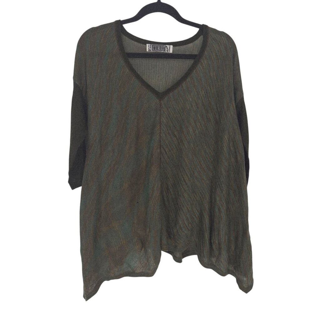 Curio womens XL multicolor asymmetrical laganlook boho v neck knit sweater